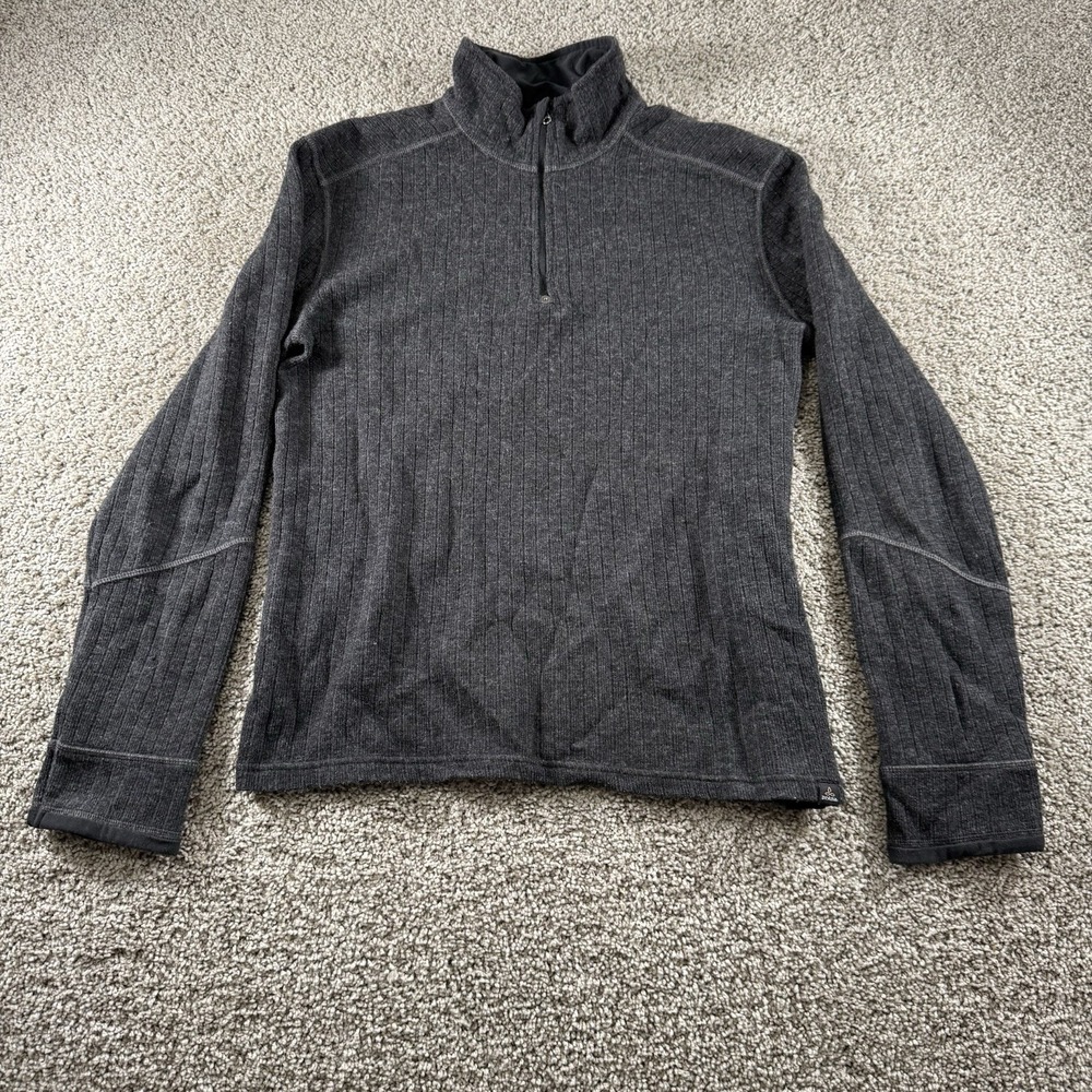Prana Barclay Sweater Mens Medium 1/4 Zip Mock Neck Brushed Ribbed Knit Fleece‎
